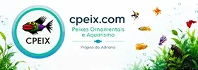 Logo CPEIX com peixe ornamental e design aquático para site de aquarismo.