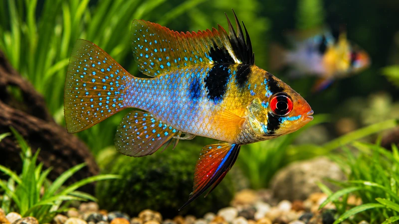 Corydoras explorando o substrato no fundo do aquário.