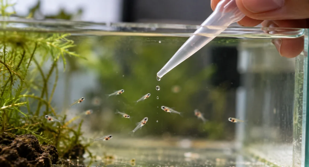 Cultura saudável de infusórios utilizada como alimento vivo para alevinos.